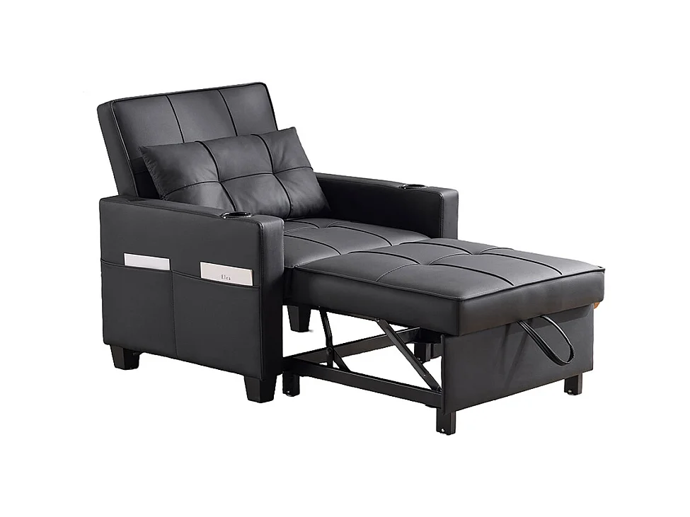 Fauteuil convertible 3 en 1 avec porte-gobelets port USB chaise longue parfait petites pièces noir