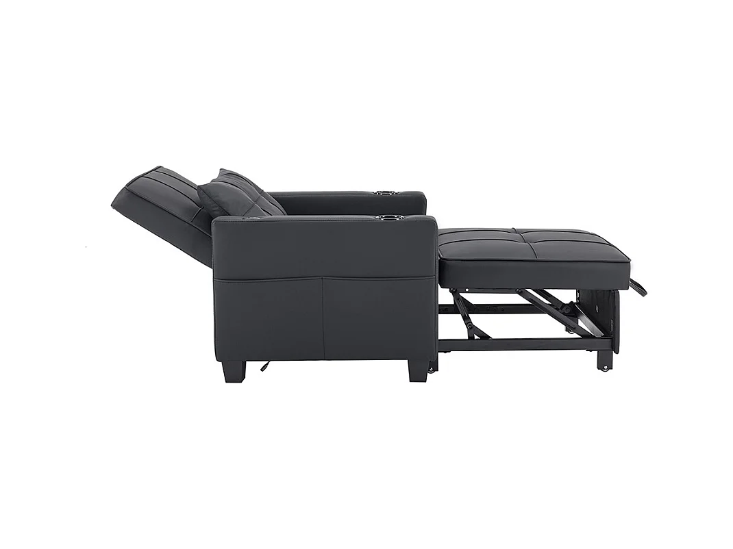 Fauteuil convertible 3 en 1 avec porte-gobelets port USB chaise longue parfait petites pièces noir
