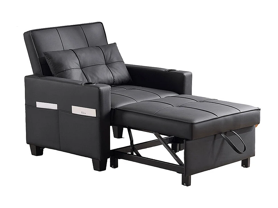 Fauteuil convertible 3 en 1 avec porte-gobelets port USB chaise longue parfait petites pièces noir