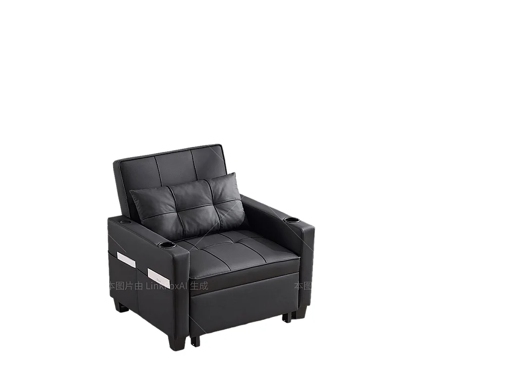 Fauteuil convertible 3 en 1 avec porte-gobelets port USB chaise longue parfait petites pièces noir