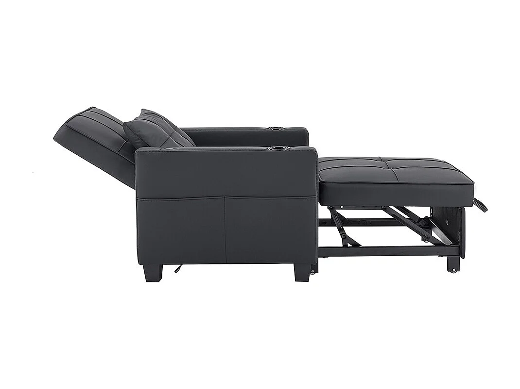 Fauteuil convertible 3 en 1 avec porte-gobelets port USB chaise longue parfait petites pièces noir