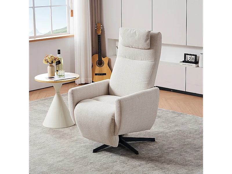 Fauteuil relax inclinable TV chenille repose-pieds pivotant salon moderne beige