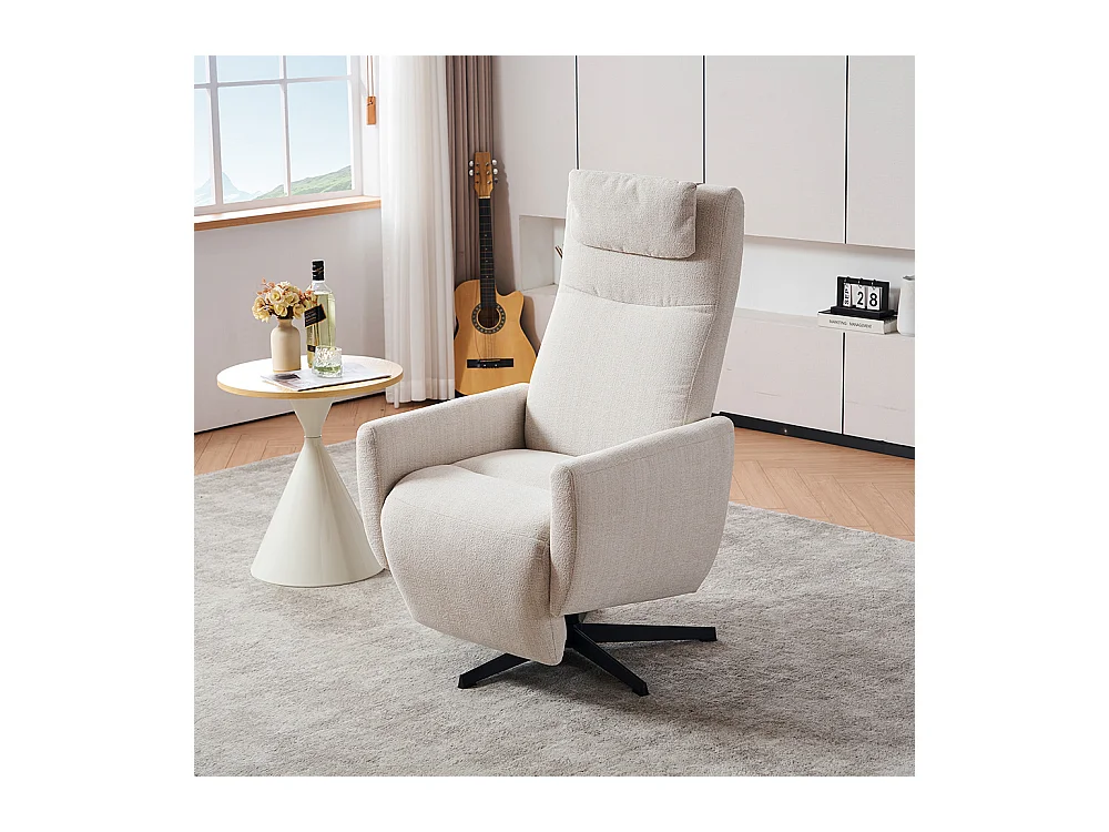 Fauteuil relax inclinable TV chenille repose-pieds pivotant salon moderne beige