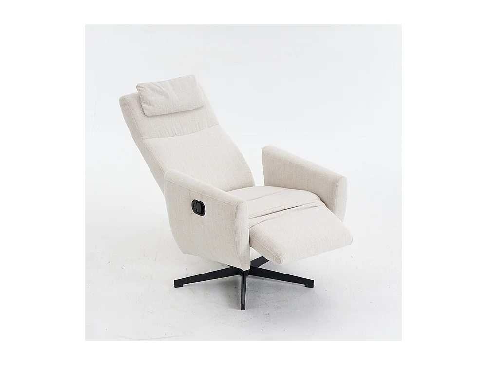 Fauteuil relax inclinable TV chenille repose-pieds pivotant salon moderne beige