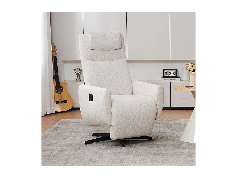 Fauteuil relax inclinable TV chenille repose-pieds pivotant salon moderne beige