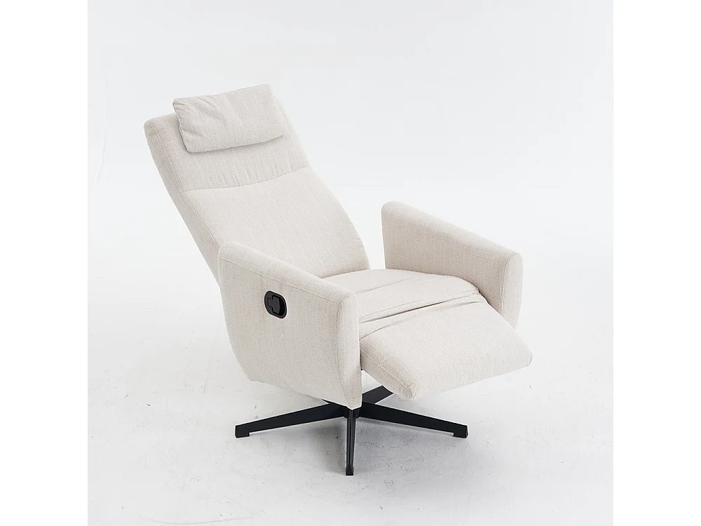 Fauteuil relax inclinable TV chenille repose-pieds pivotant salon moderne beige