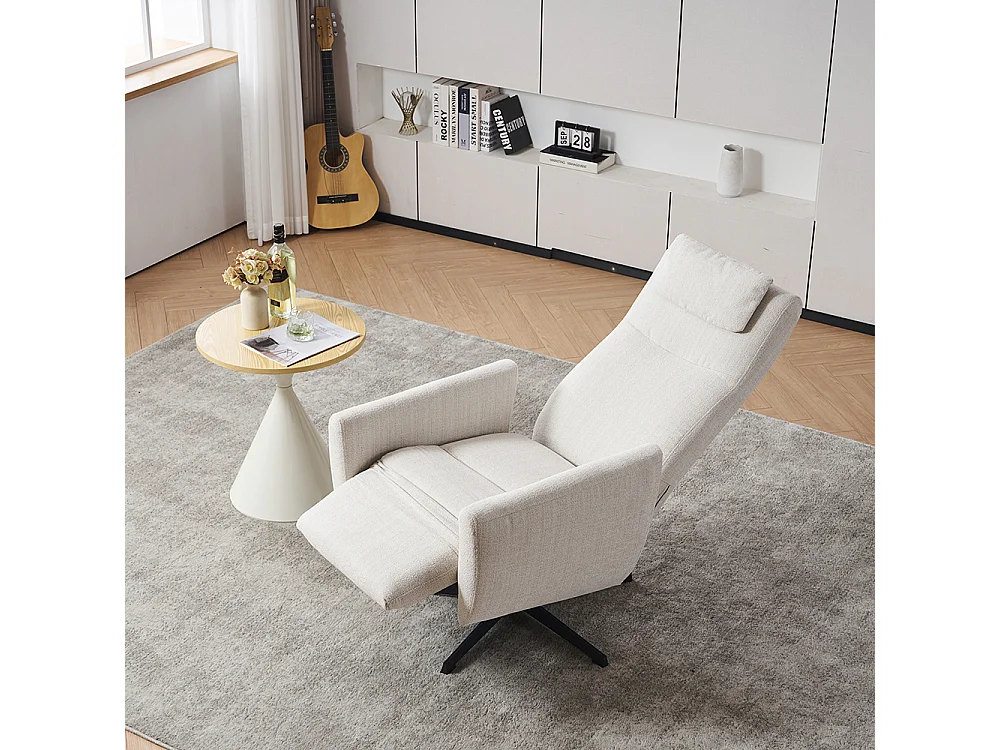Fauteuil relax inclinable TV chenille repose-pieds pivotant salon moderne beige