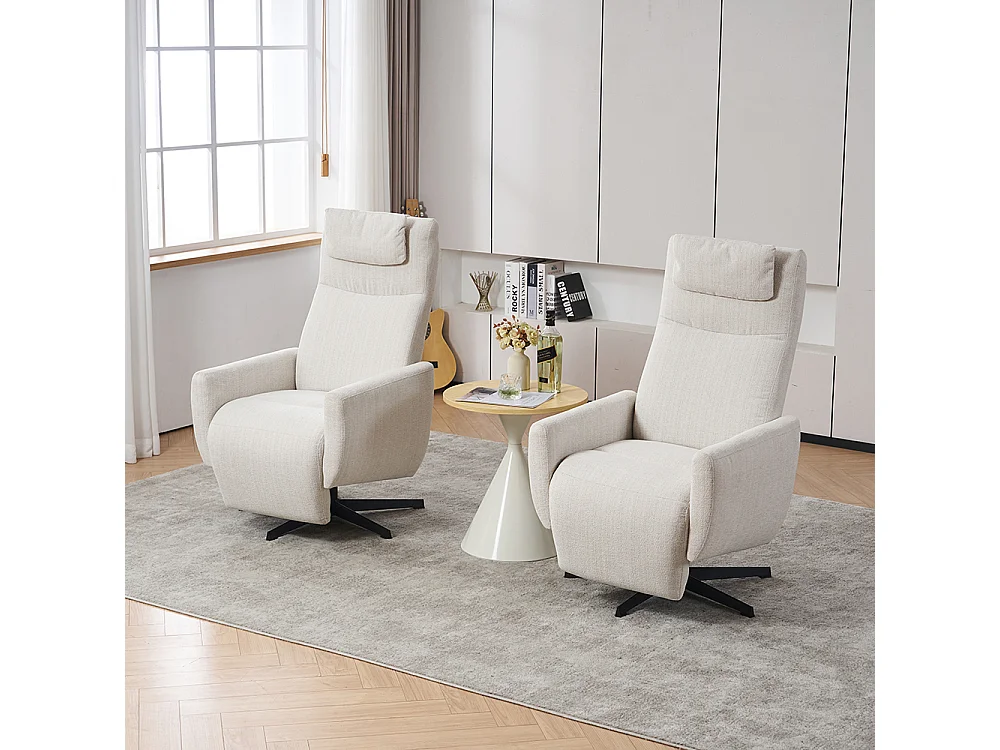 Fauteuil relax inclinable TV chenille repose-pieds pivotant salon moderne beige