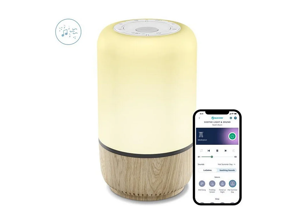 MAXI-COSI Veilleuse musicale bebe soothe, 20 berceuses et bruits blancs, lumiere apaisante, veilleuse connectee et design