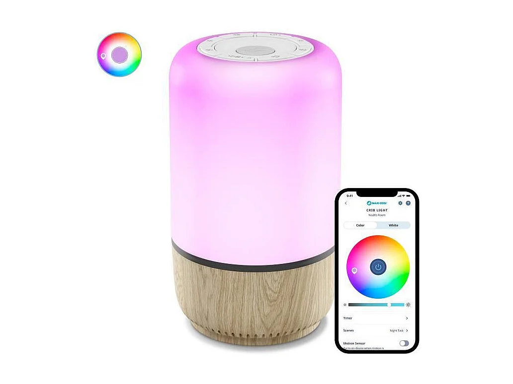 MAXI-COSI Veilleuse musicale bebe soothe, 20 berceuses et bruits blancs, lumiere apaisante, veilleuse connectee et design