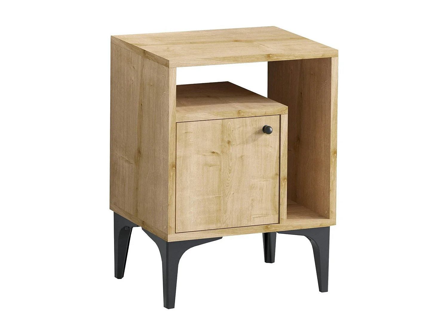 Table de nuit avec rangement effet chêne - 1 porte 1 niche JENA