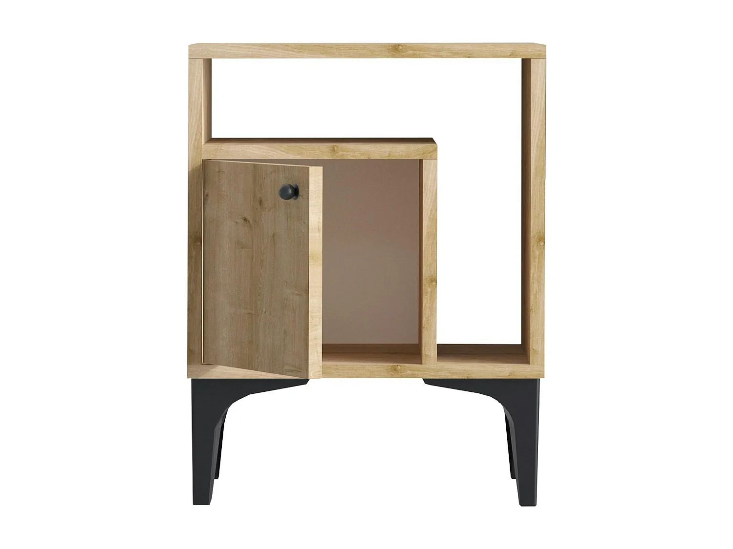 Table de nuit avec rangement effet chêne - 1 porte 1 niche JENA