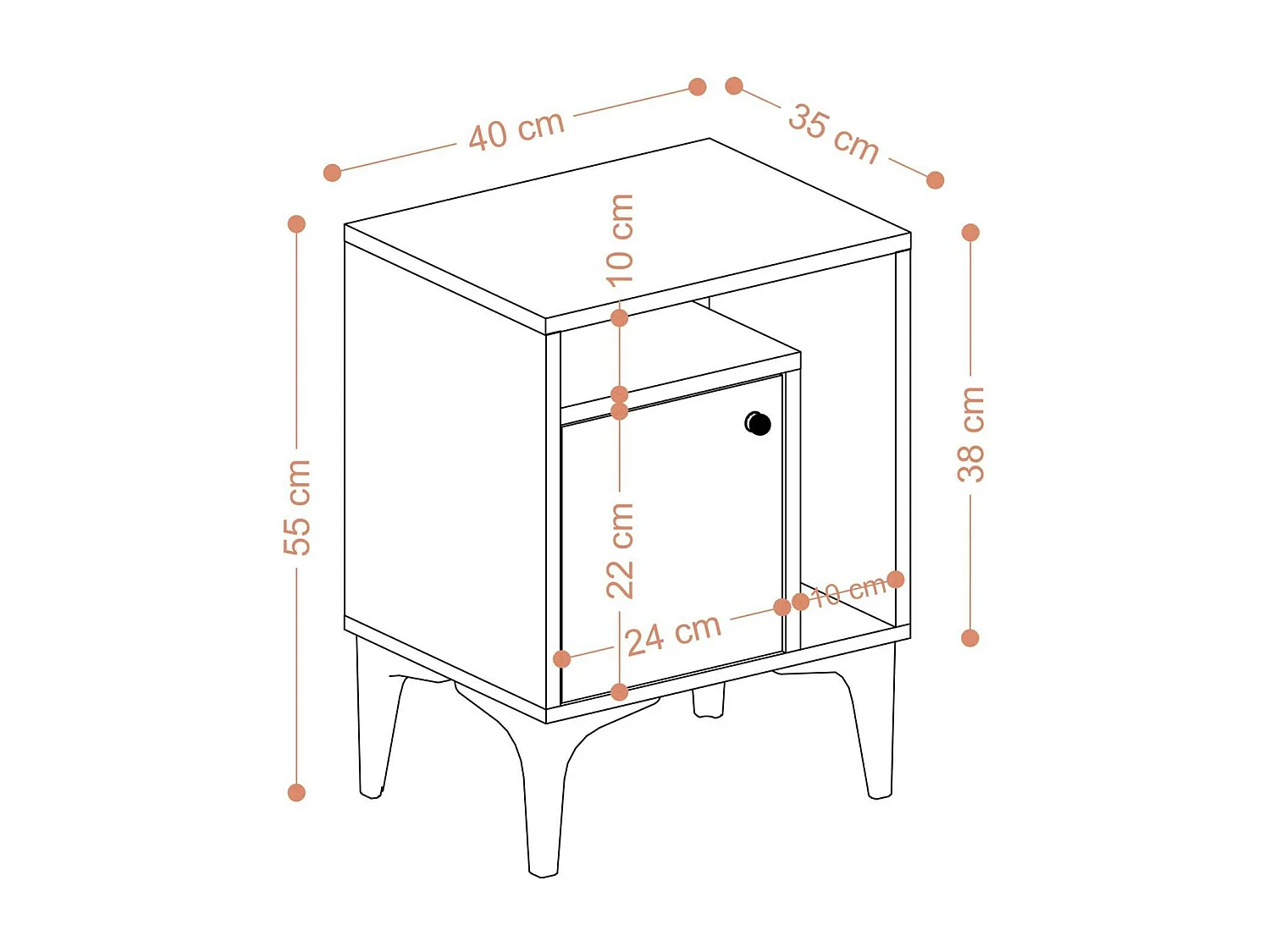 Table de nuit avec rangement effet chêne - 1 porte 1 niche JENA