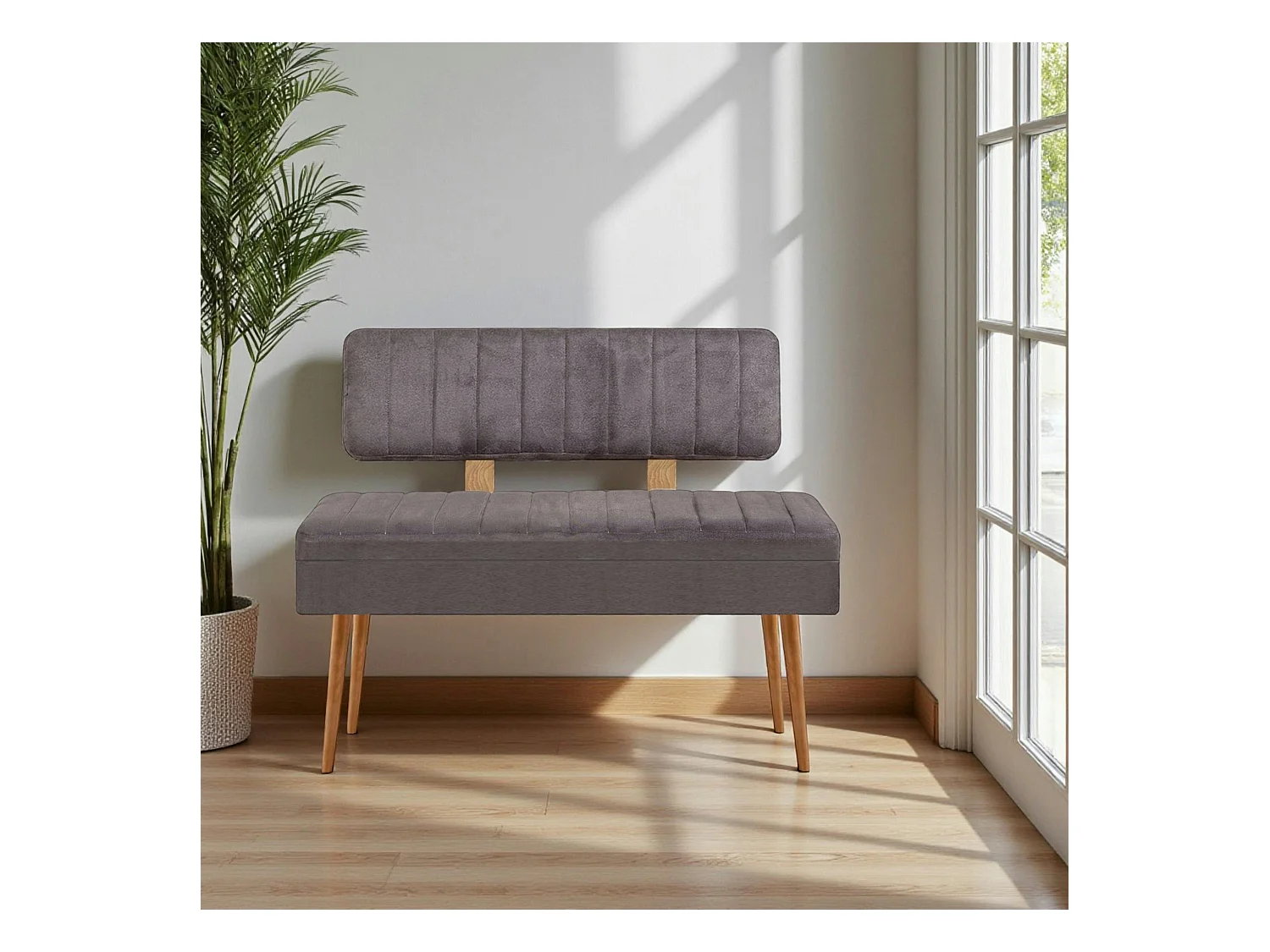 Banc d'entrée avec rangement - tissu anthracite JENA