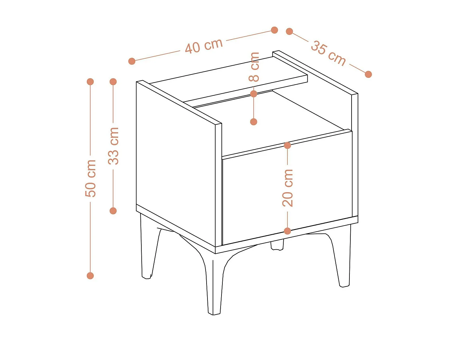 Table de nuit avec rangement effet chêne - pieds noirs JENA