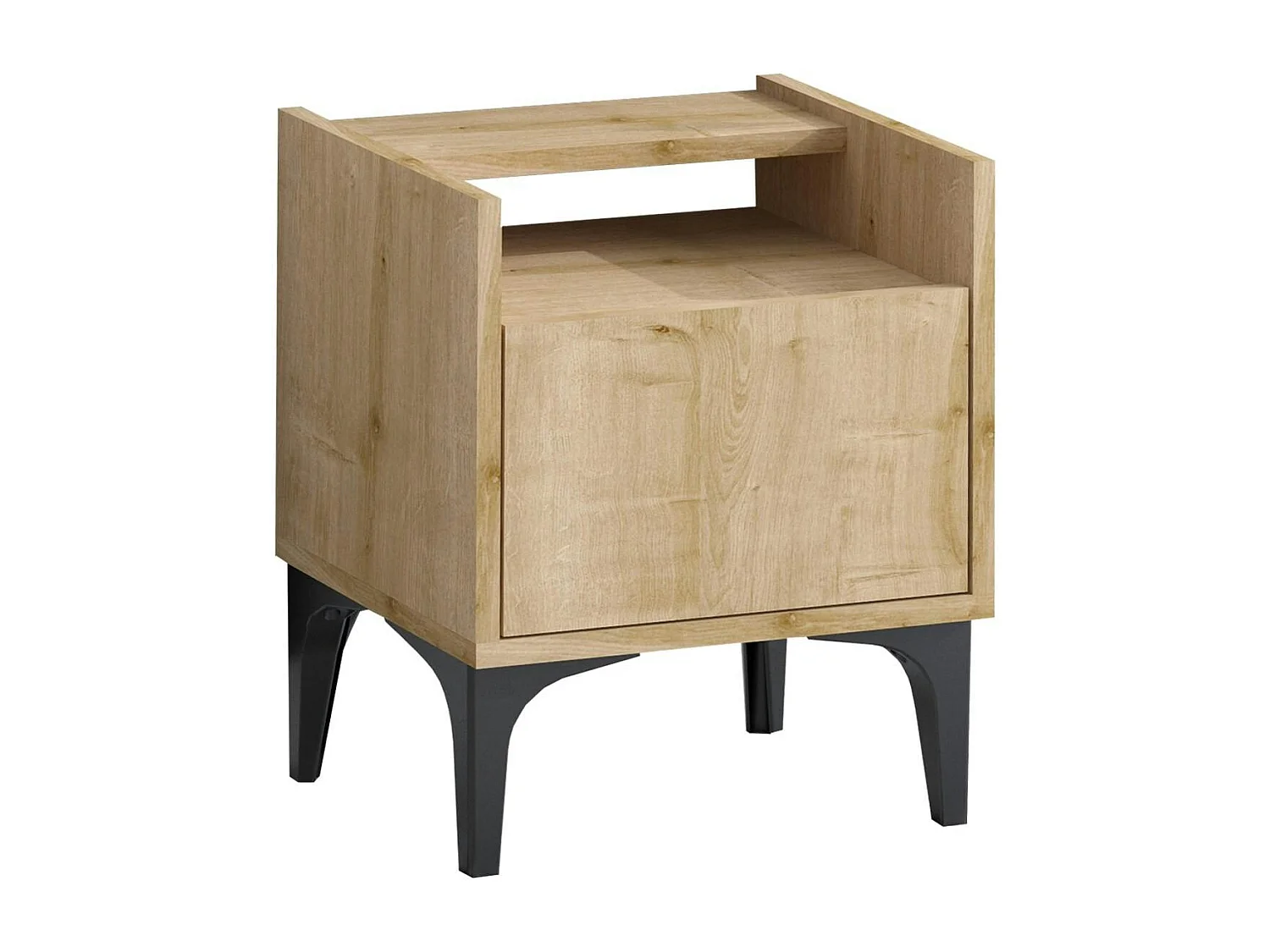 Table de nuit avec rangement effet chêne - pieds noirs JENA