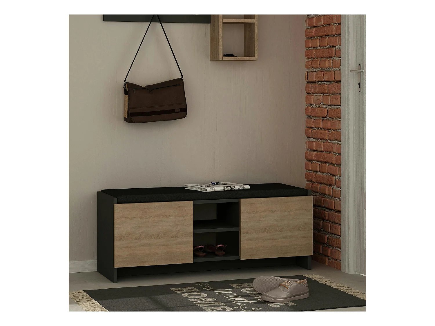 Banc d'entrée noir avec rangement chaussures MARFA