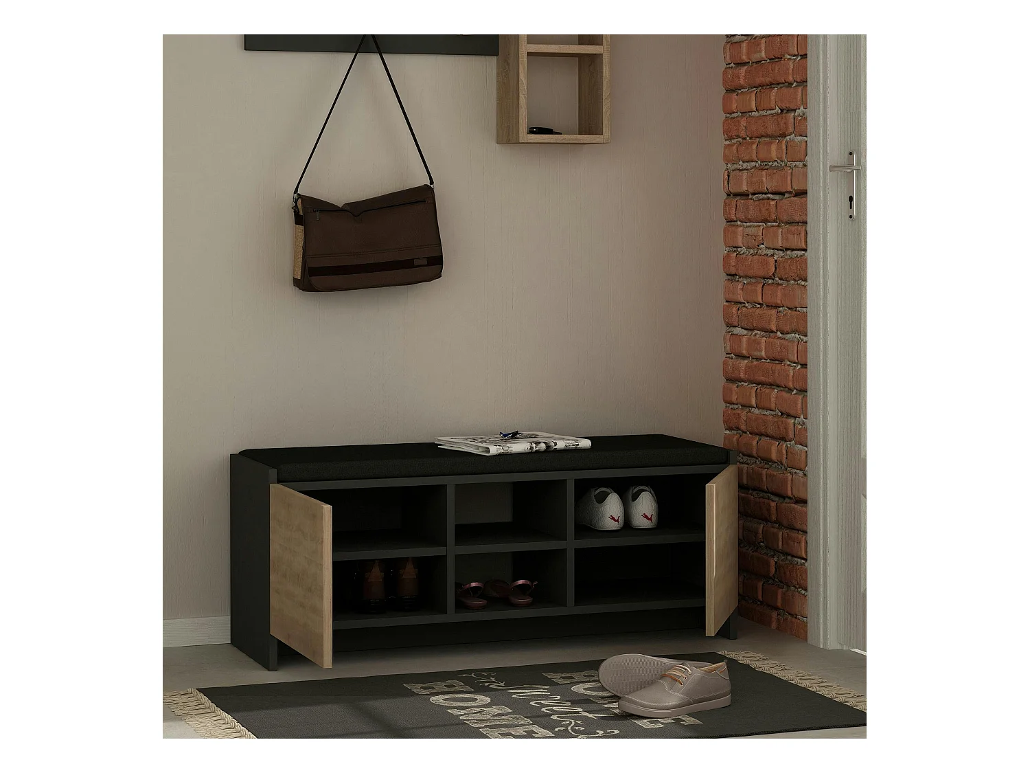 Banc d'entrée noir avec rangement chaussures MARFA