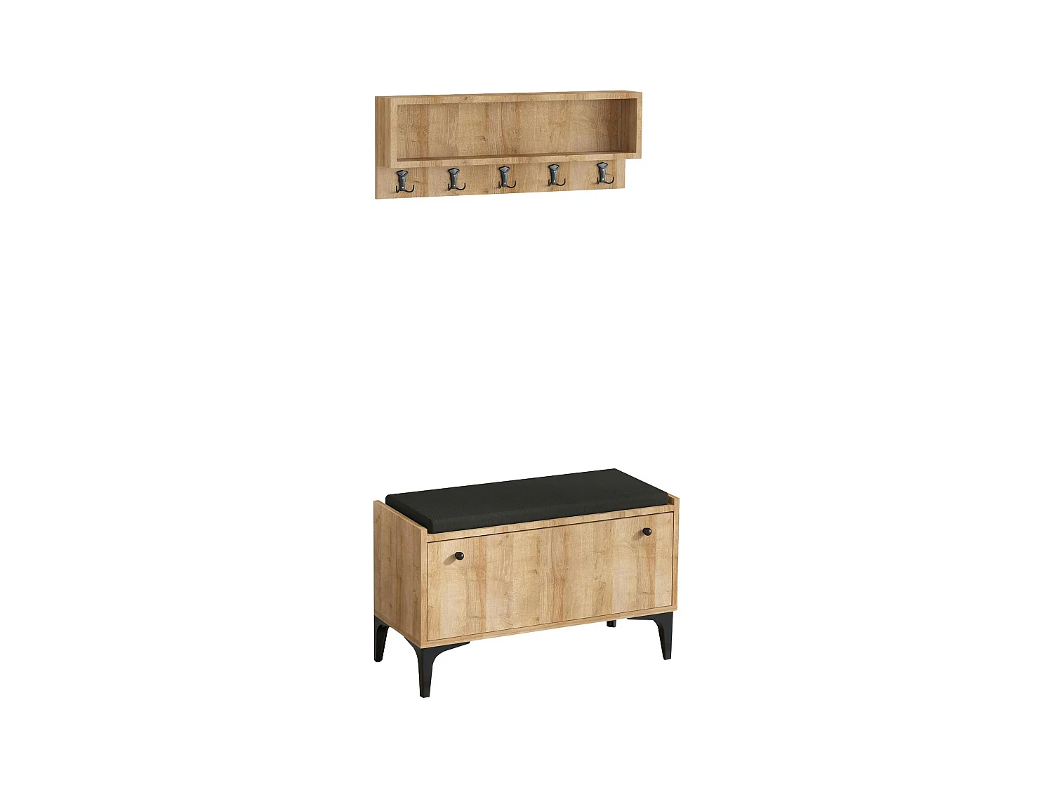 Banquette entrée noire - casier chaussures & portemanteau JENA