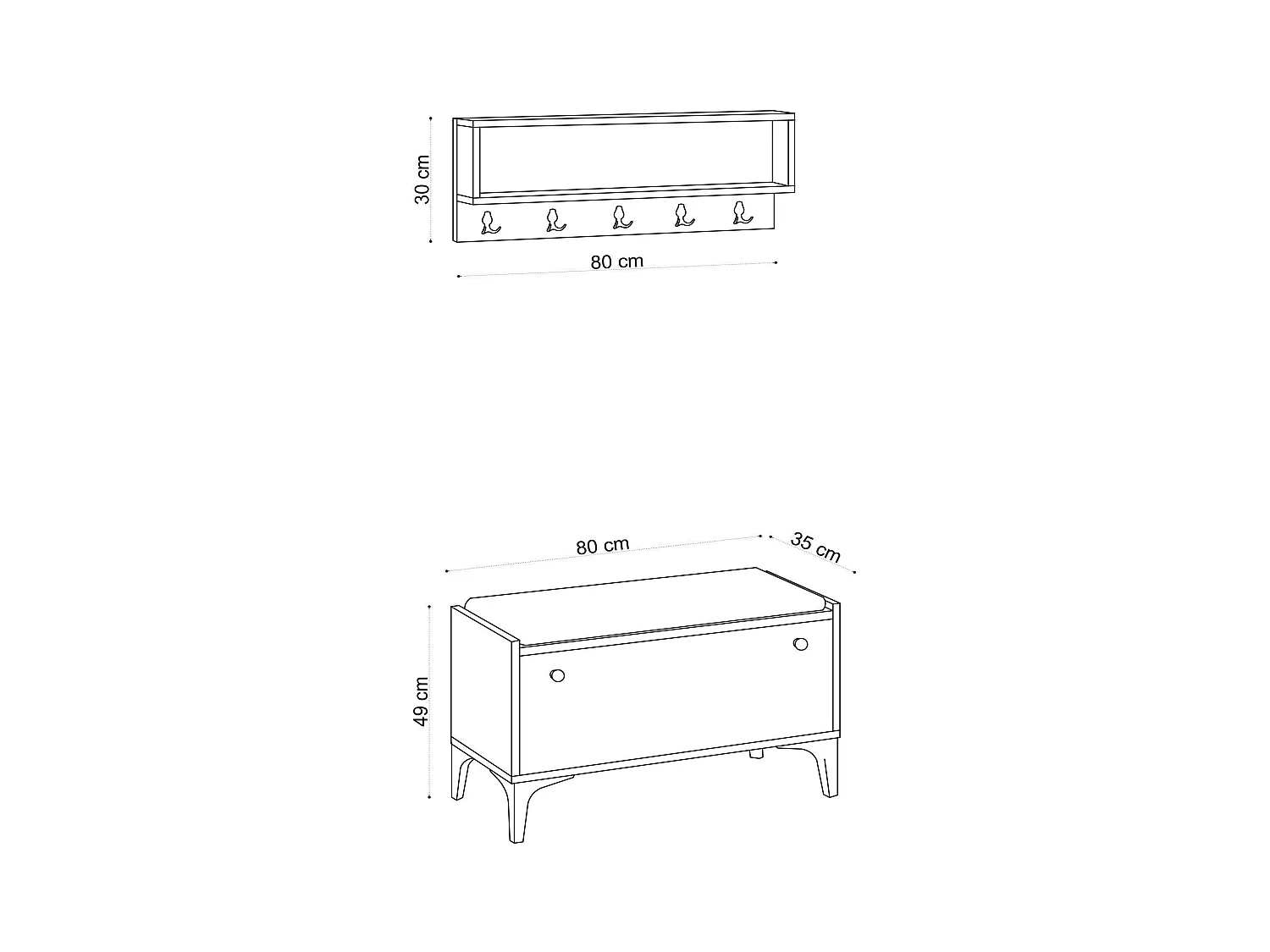 Banquette entrée noire - casier chaussures & portemanteau JENA