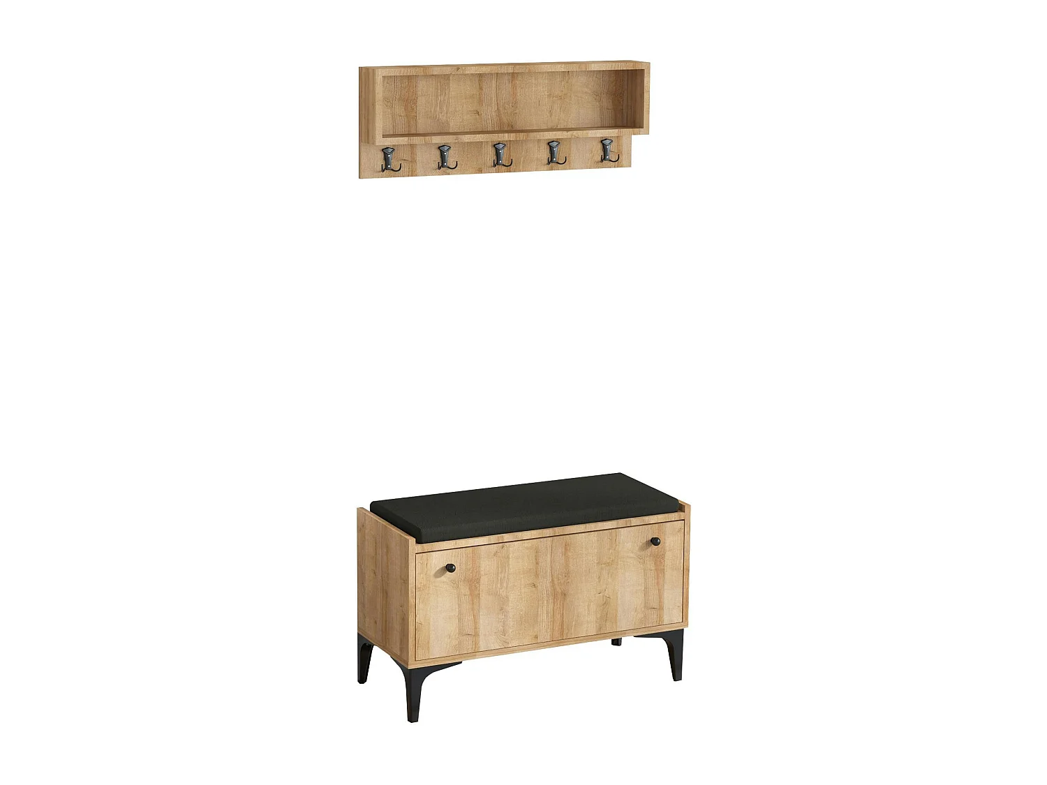 Banquette entrée noire - casier chaussures & portemanteau JENA