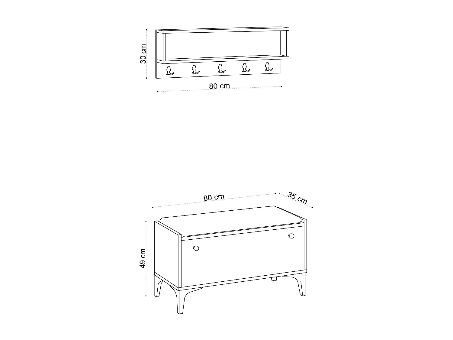 Banquette entrée noire - casier chaussures & portemanteau JENA