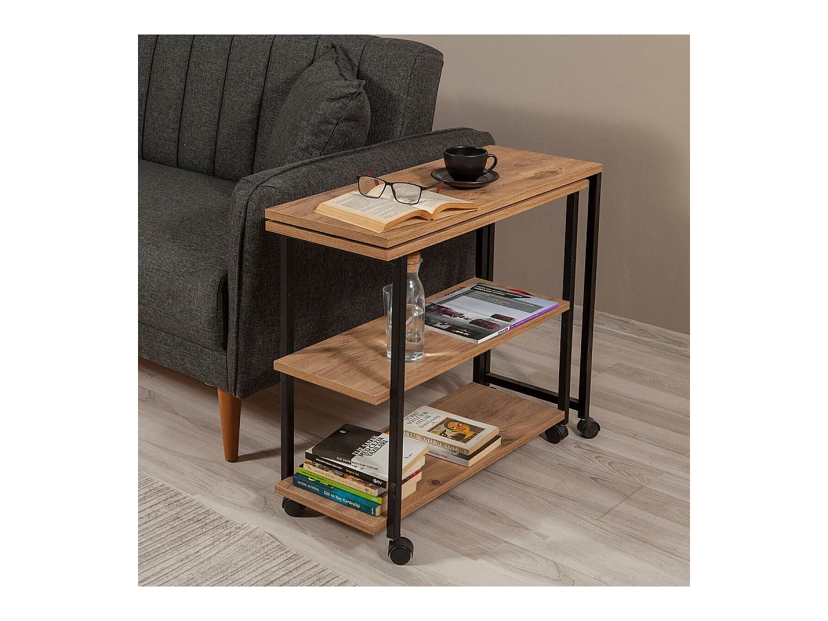 Desserte pivotante à roulettes décor pin atlantique et noir L70 cm - MELIN