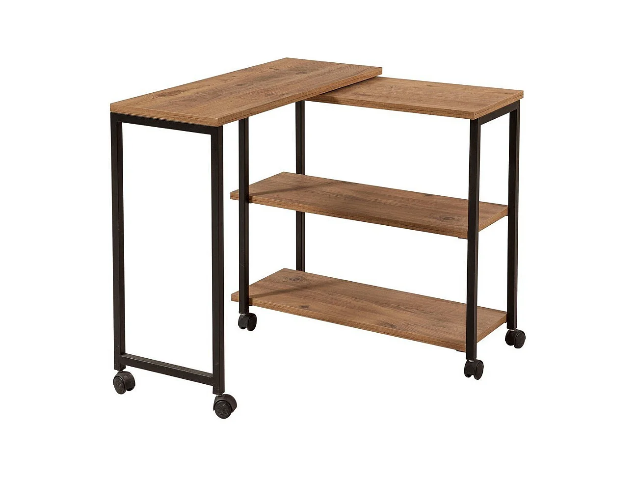 Desserte pivotante à roulettes décor pin atlantique et noir L70 cm - MELIN