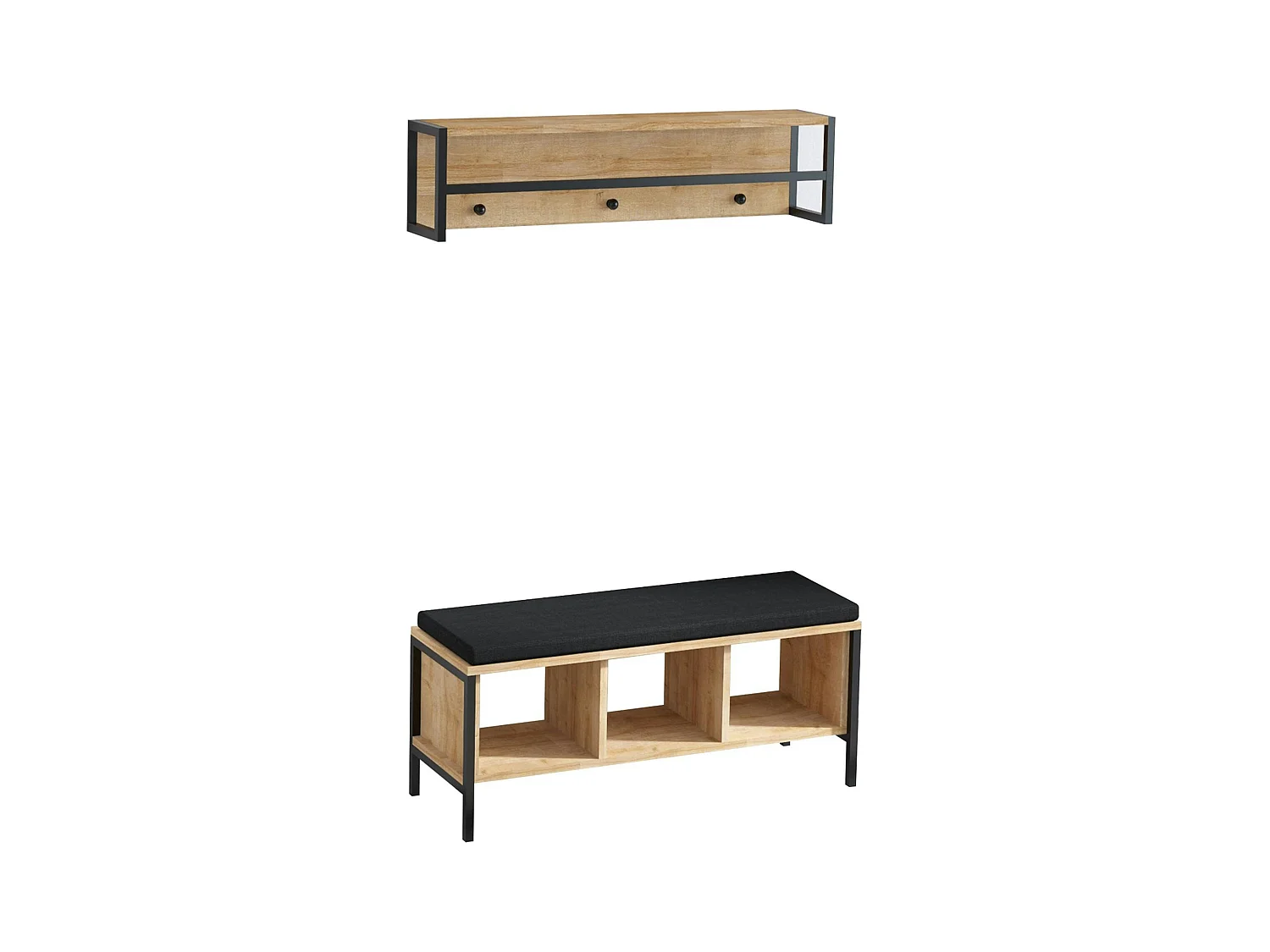 Banc d'entrée noir avec rangement et portemanteau MARFA