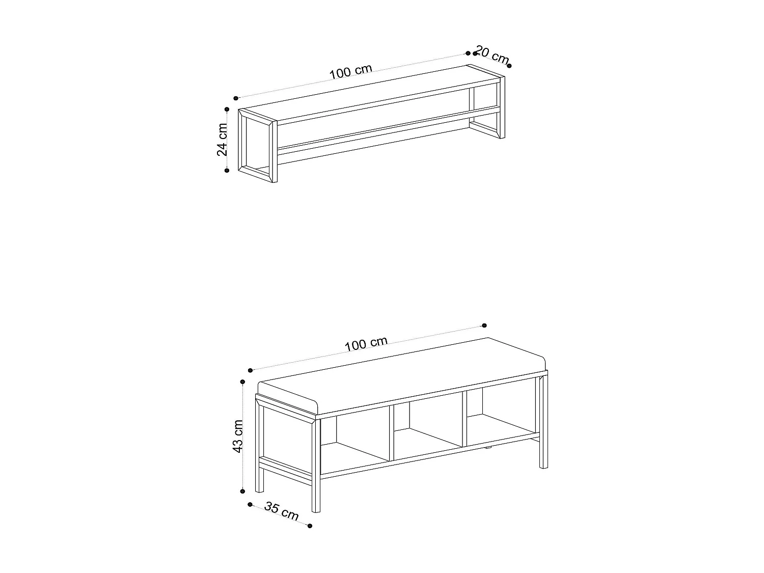 Banc d'entrée noir avec rangement et portemanteau MARFA