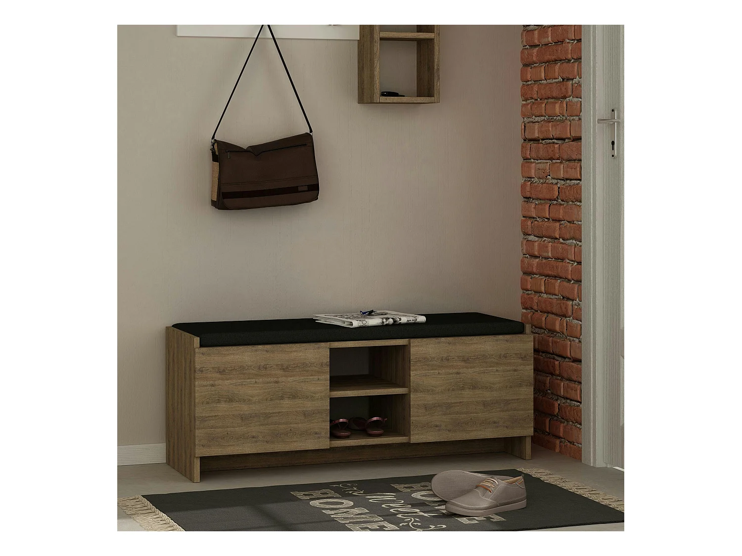 Banc d'entrée effet chêne avec rangement chaussures MARFA
