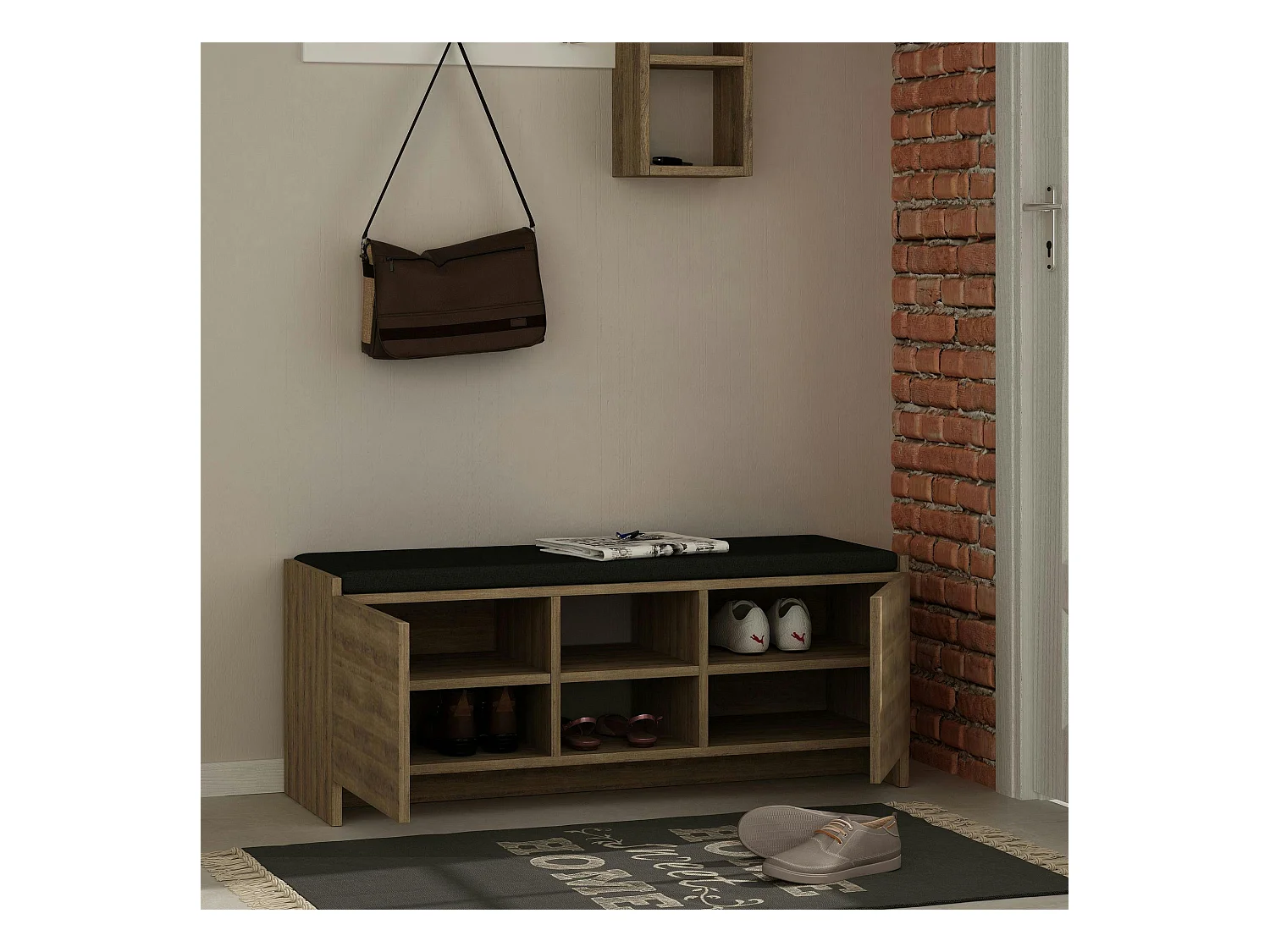 Banc d'entrée effet chêne avec rangement chaussures MARFA