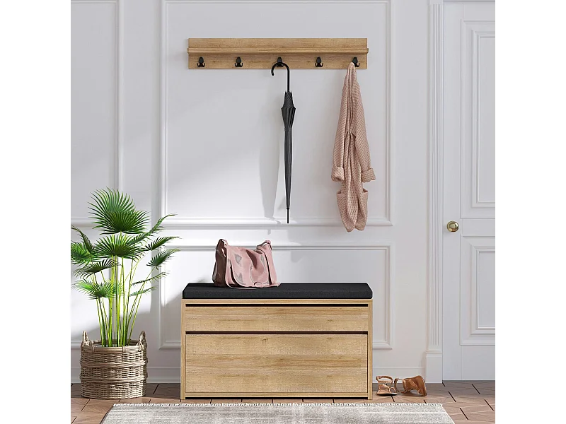 Banquette entrée noire avec rangement et portemanteau MARFA