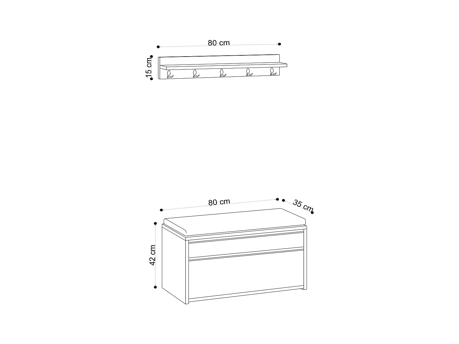 Banquette entrée noire avec rangement et portemanteau MARFA