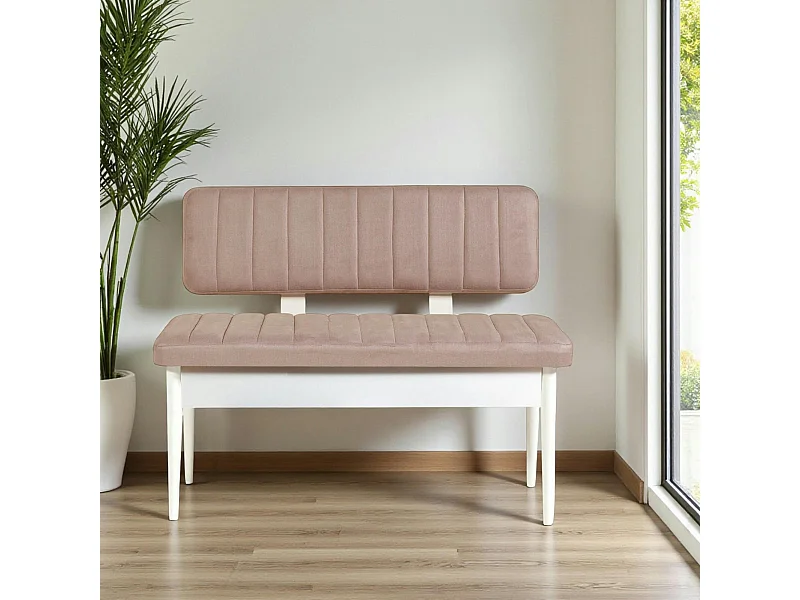 Banc d'entrée avec rangement - tissu rose poudré JENA