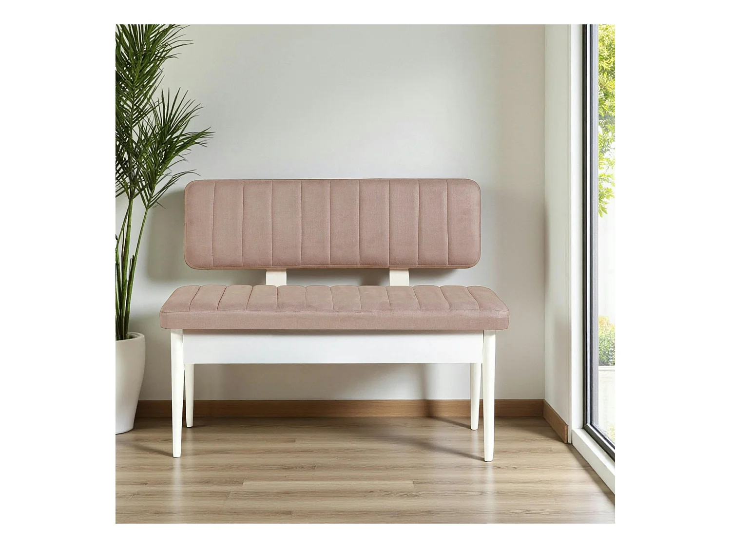 Banc d'entrée avec rangement - tissu rose poudré JENA
