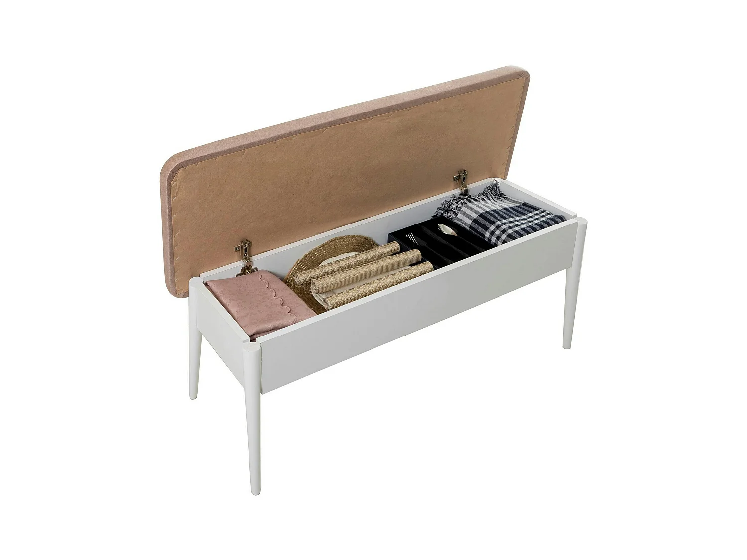 Banc d'entrée avec rangement - tissu rose poudré JENA