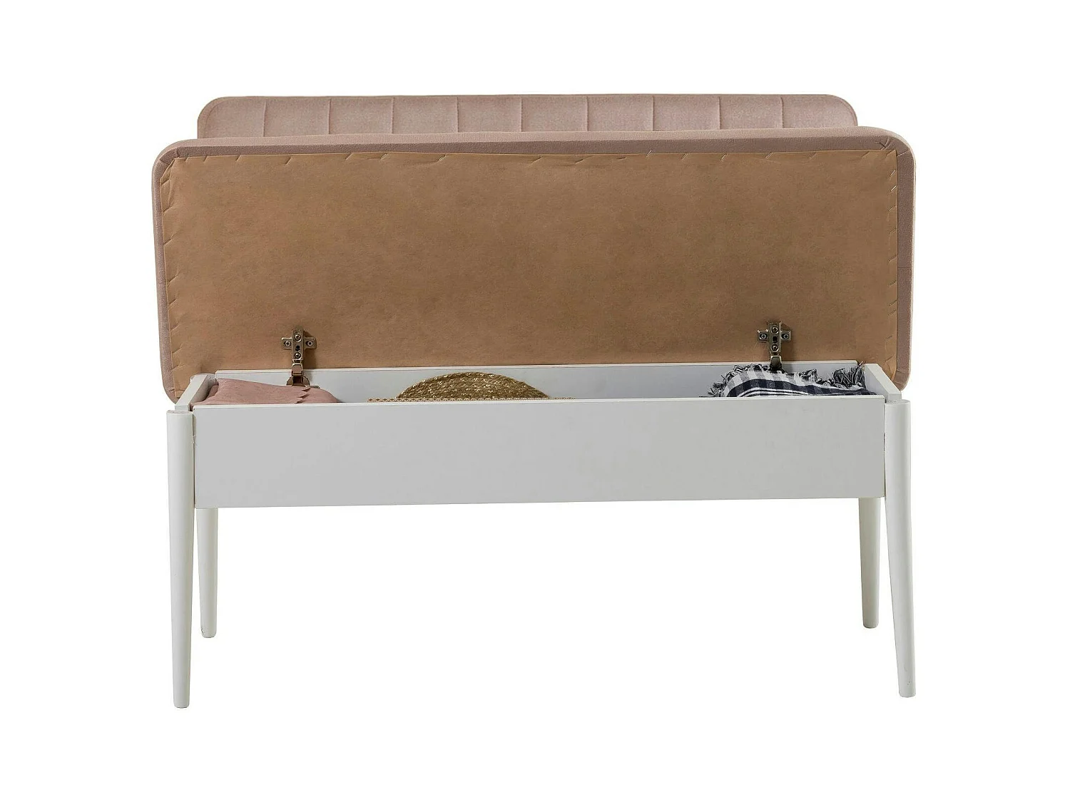 Banc d'entrée avec rangement - tissu rose poudré JENA