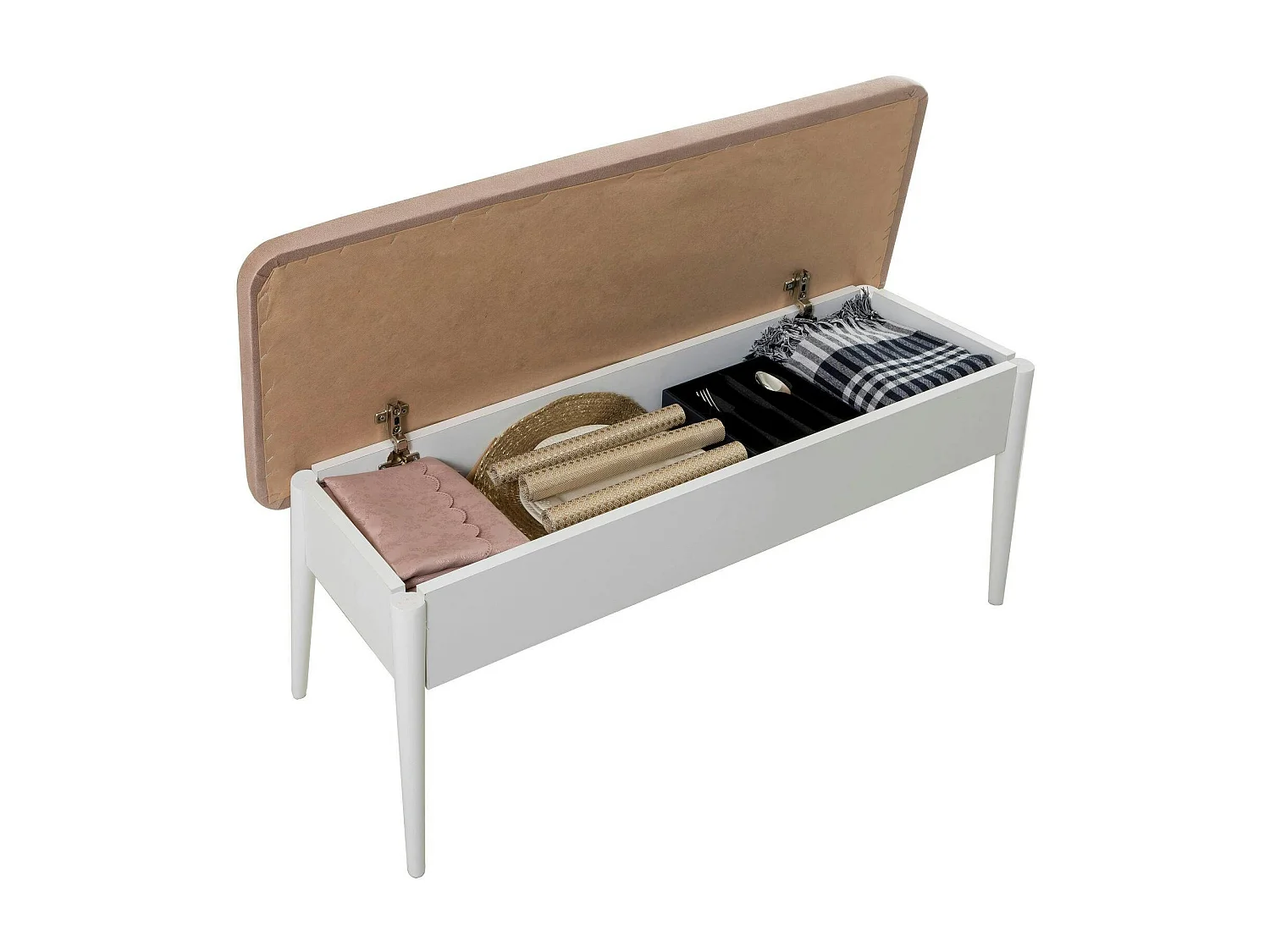 Banc d'entrée avec rangement - tissu rose poudré JENA