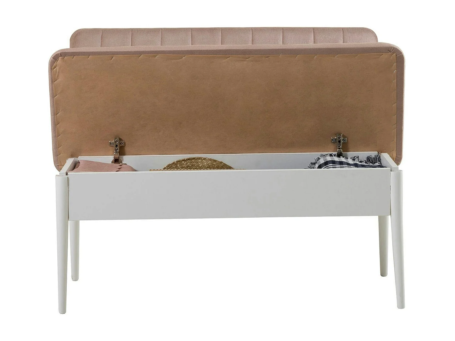 Banc d'entrée avec rangement - tissu rose poudré JENA