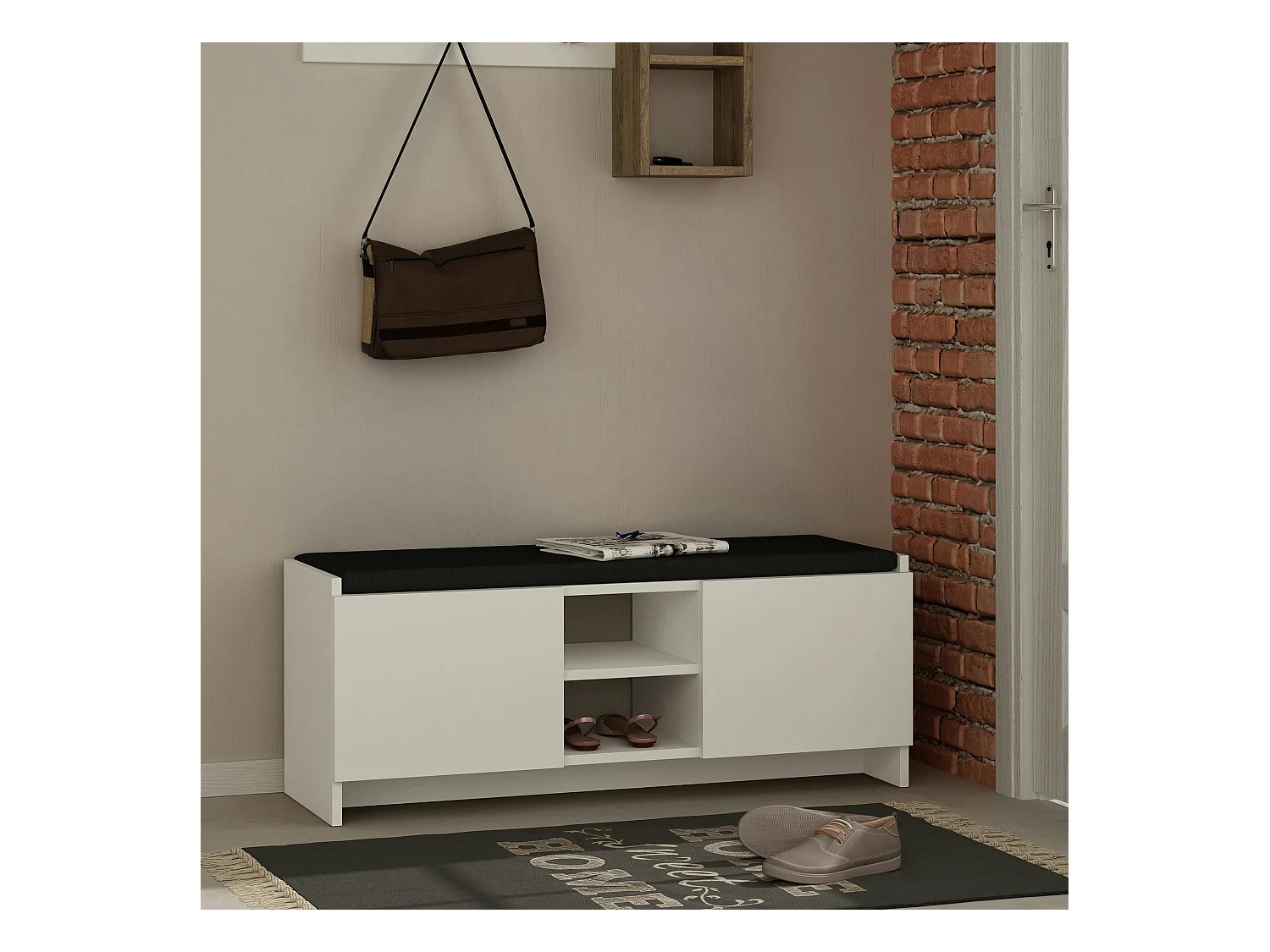 Banc d'entrée blanc avec rangement chaussures MARFA