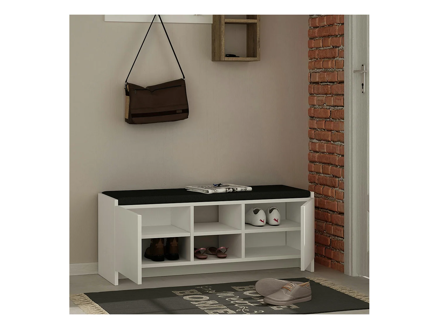Banc d'entrée blanc avec rangement chaussures MARFA