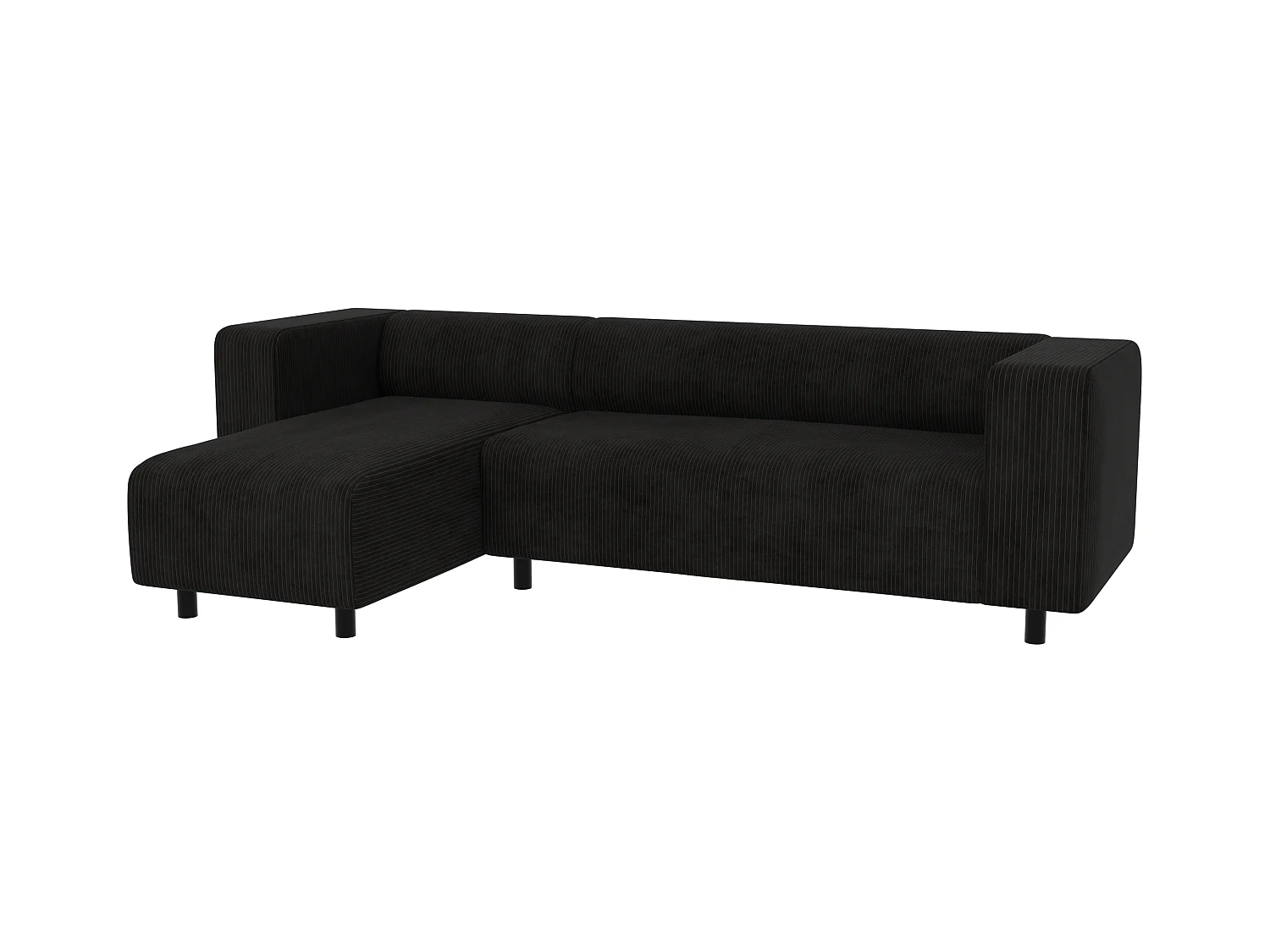 Canapé d’angle moderne avec ottomane en velours côtelé noir avec assise confortable THORA