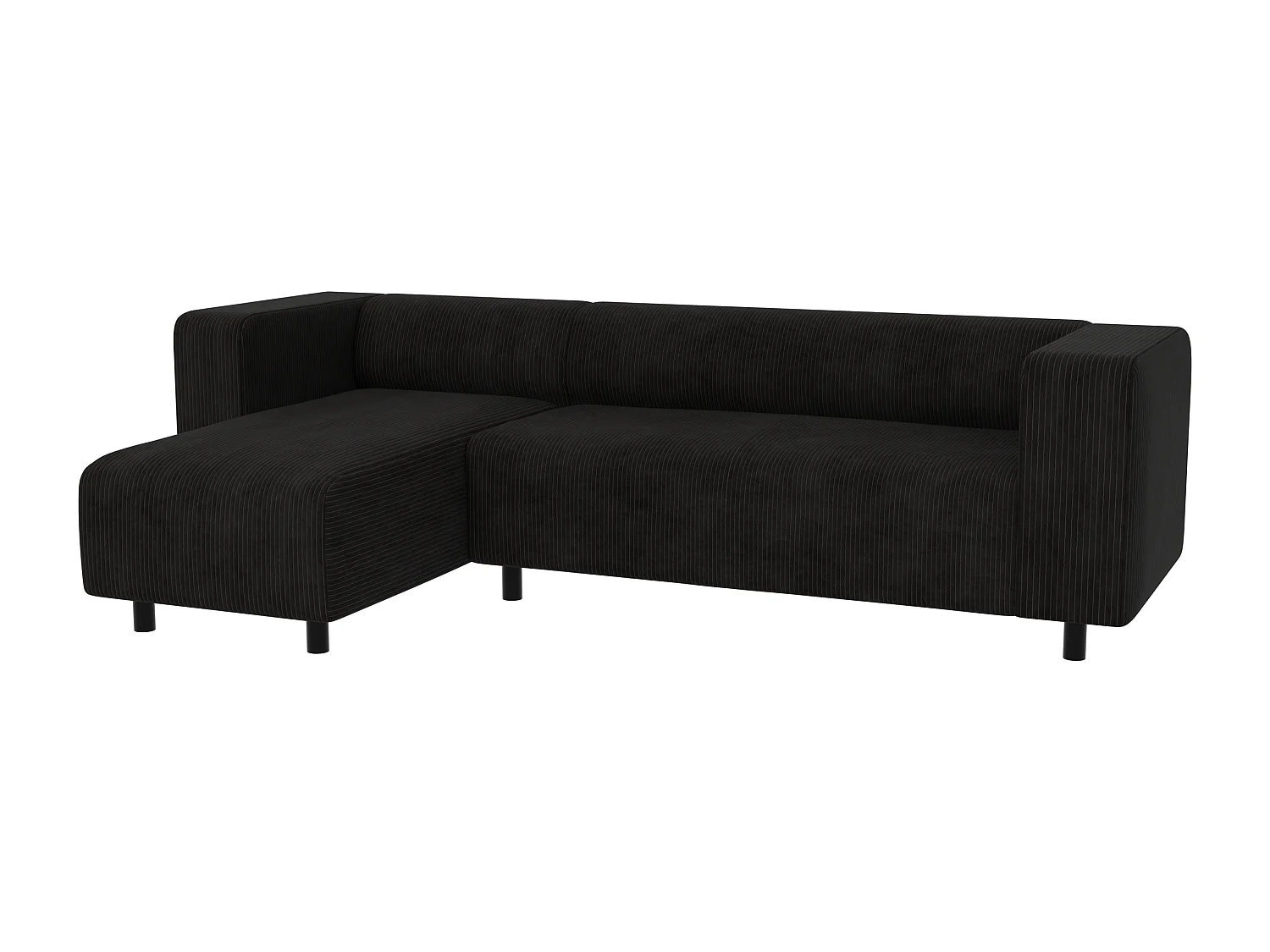 Canapé d’angle moderne avec ottomane en velours côtelé noir avec assise confortable THORA