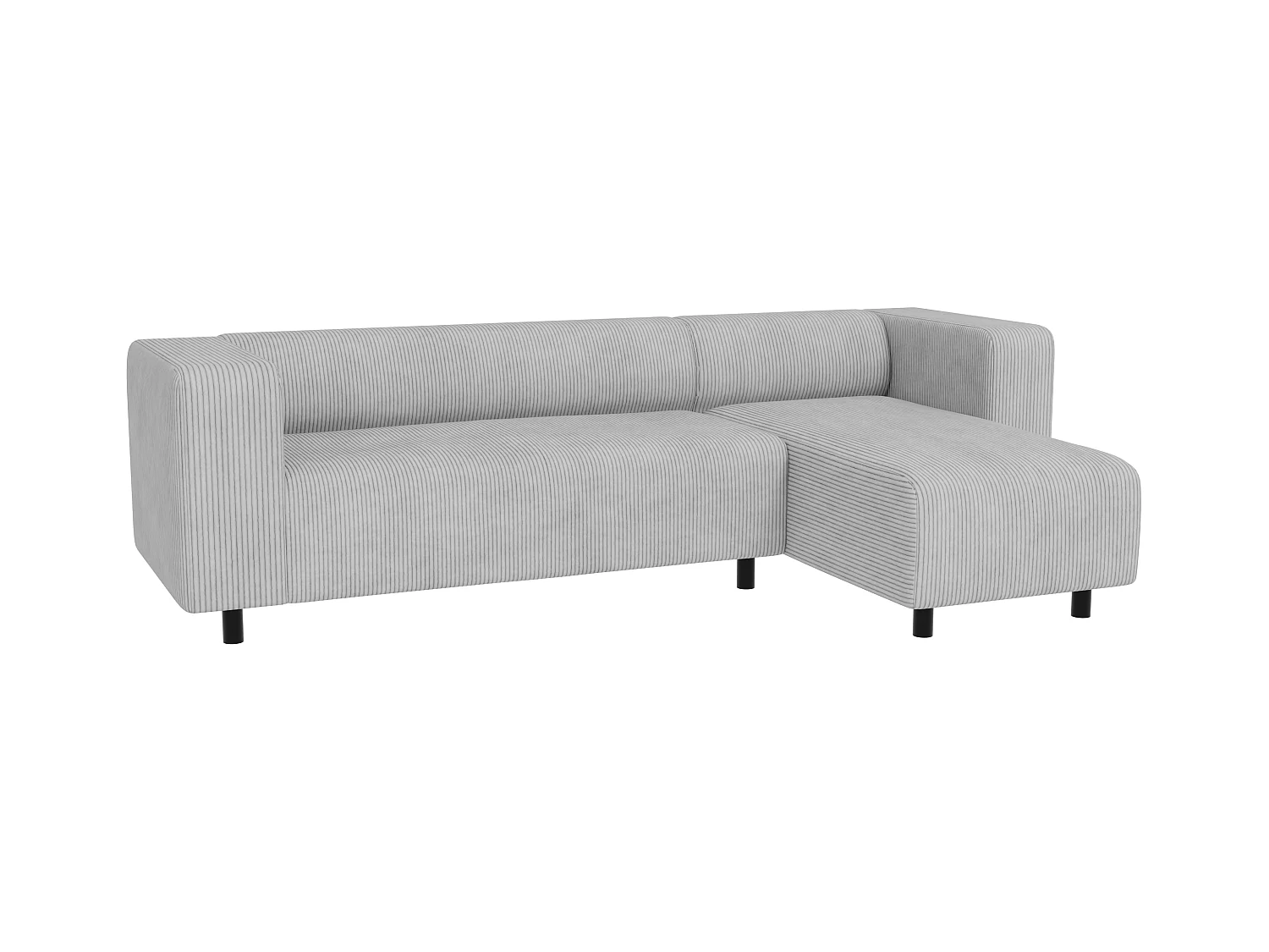 Canapé d’angle moderne avec ottomane en velours côtelé gris clair avec assise confortable THORA