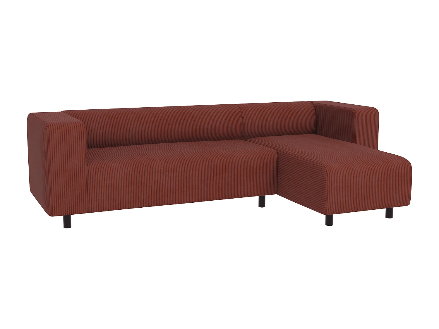 Canapé d’angle moderne avec ottomane en velours côtelé terracotta avec assise confortable THORA