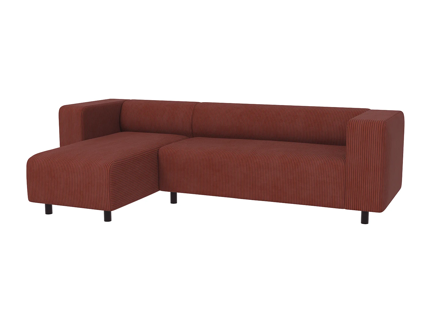 Canapé d’angle moderne avec ottomane en velours côtelé terracotta avec assise confortable THORA