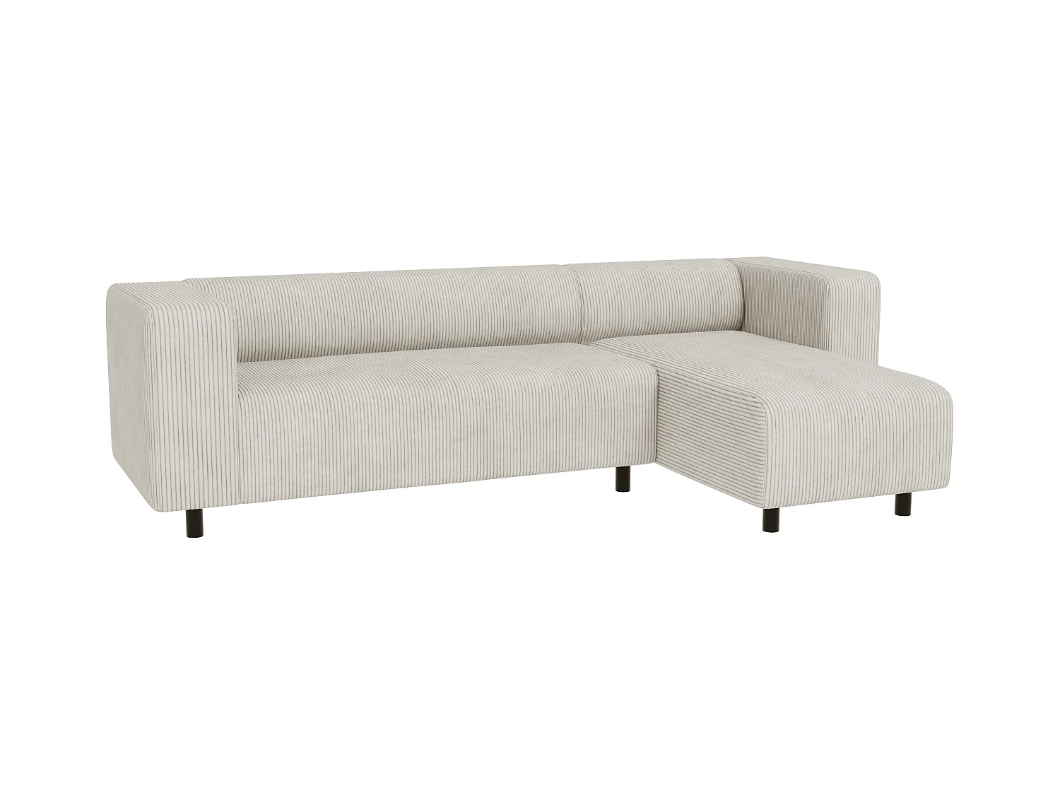 Canapé d’angle moderne avec ottomane en velours côtelé beige avec assise confortable THORA