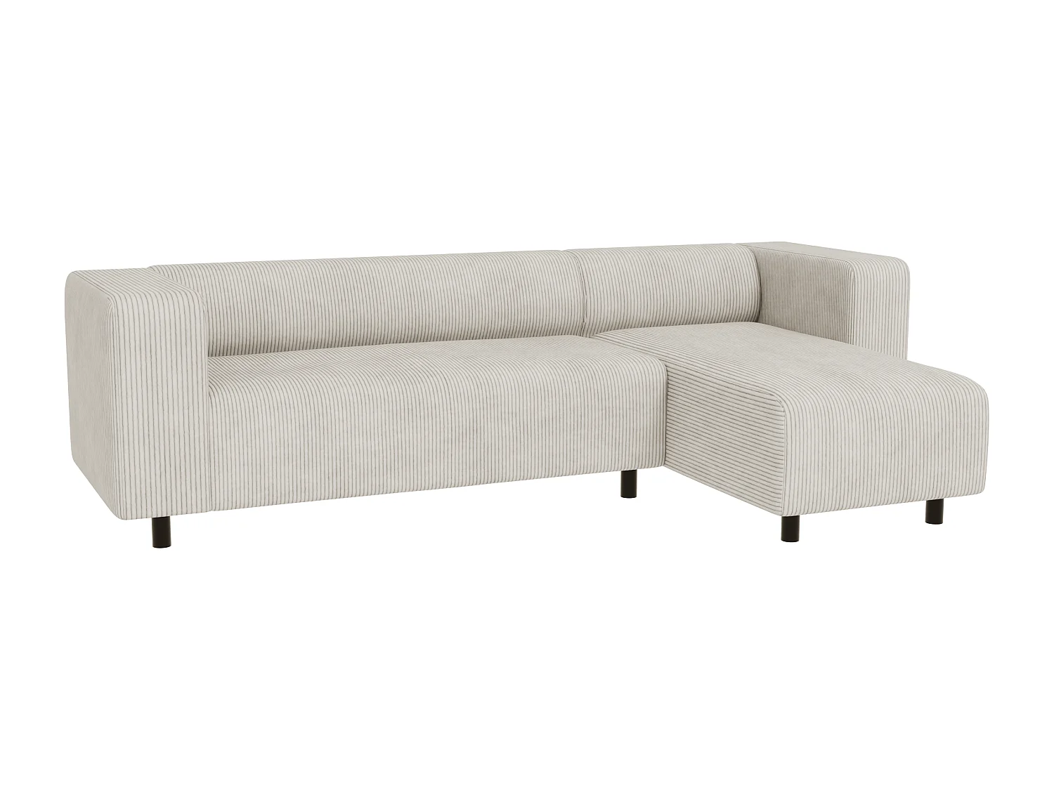 Canapé d’angle moderne avec ottomane en velours côtelé beige avec assise confortable THORA