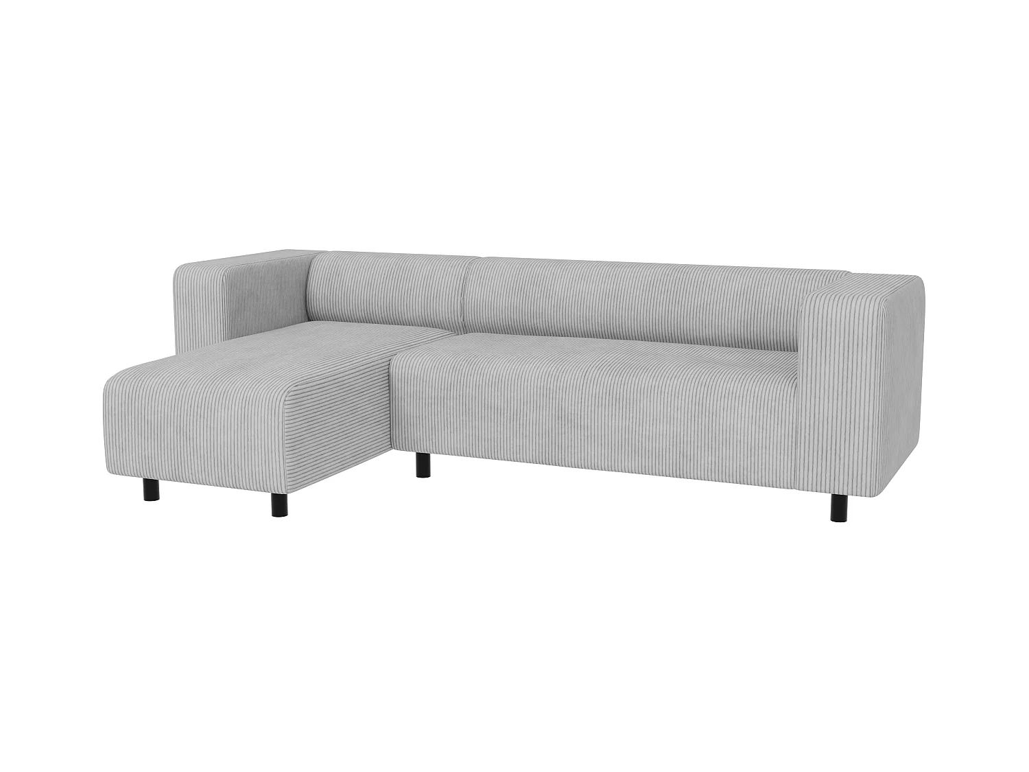 Canapé d’angle moderne avec ottomane en velours côtelé gris clair avec assise confortable THORA